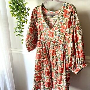 Floral Long Sleeve Dress - Red and Green